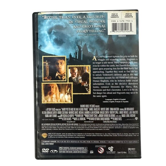 Harry Potter And The HalfBlood Prince Full Screen DVD Daniel Radcliffe Warner - Picture 2 of 6